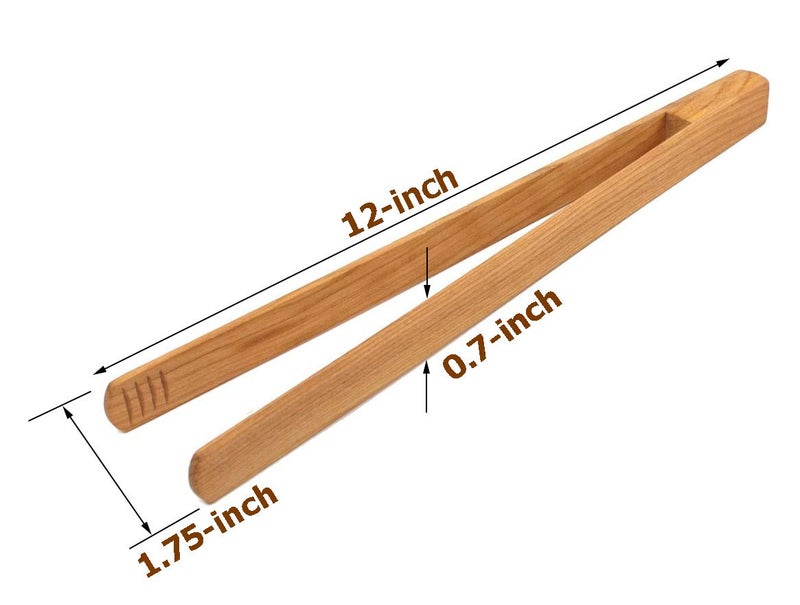 BICB Premium Cherry Wood Toaster Tongs â€“ 12-Inch Easy-Grip, Heat-Resistant Wooden Tongs for Toast, Salad, Meat, Vegetables & Grilling - Image 4